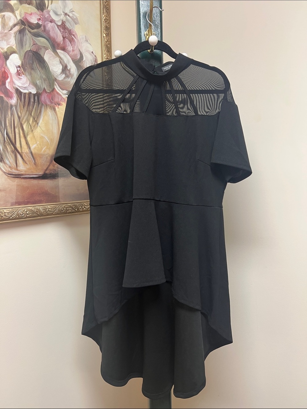 SHEIN Black Mesh Yoke High-Low Tunic